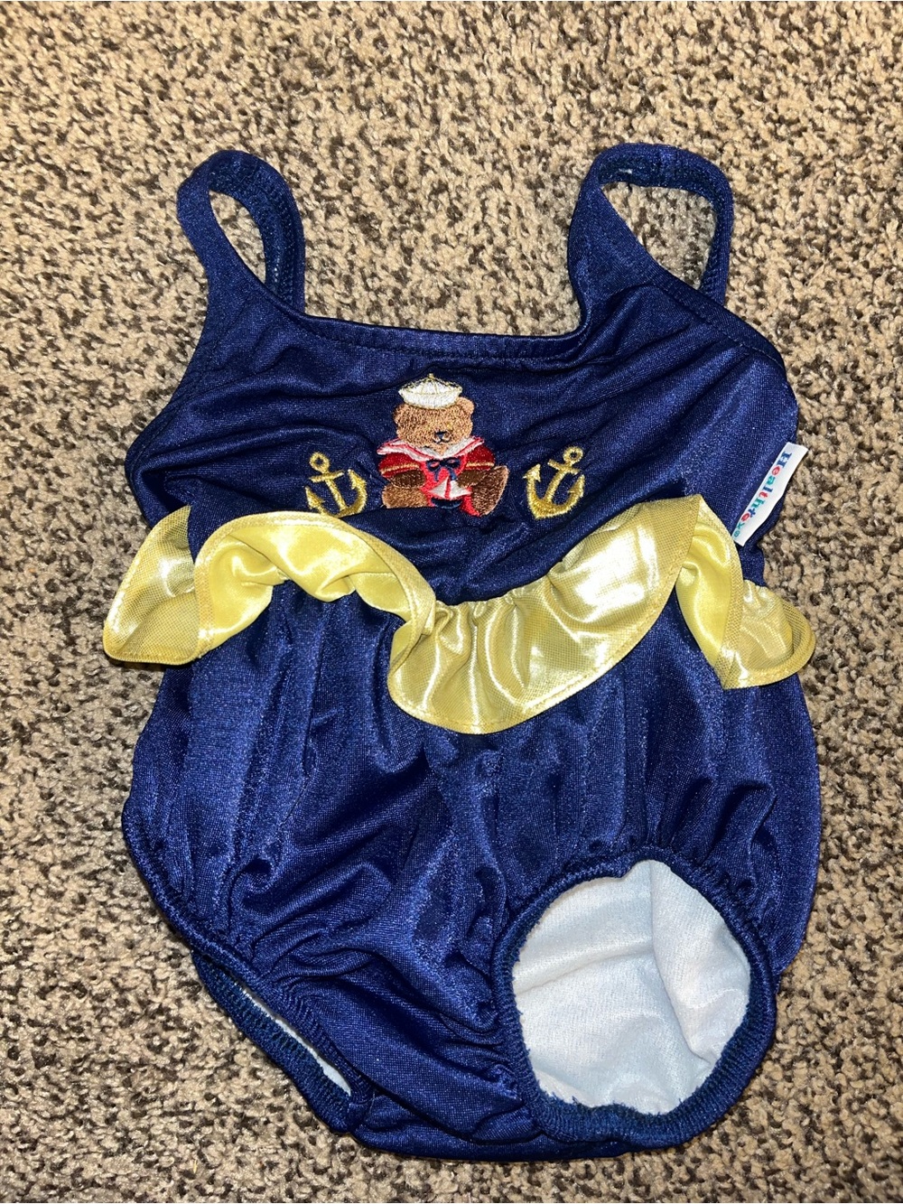 Vintage Healthtex Teddy Bear Sailor Bathing Suit Navy Gold Ruffled Size 2T